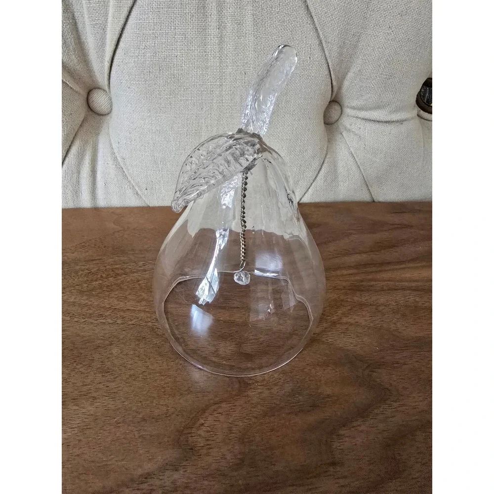 Vintage crystal glass pear bell with leaf